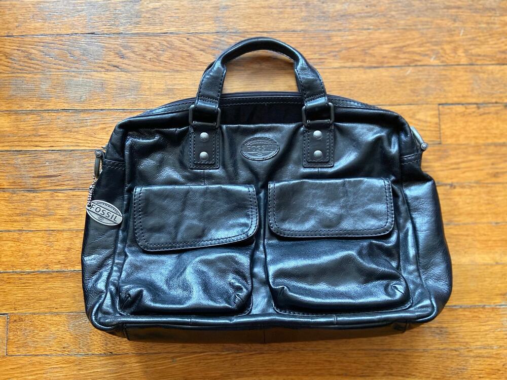 FOSSIL Black Leather Padded Mens Attache